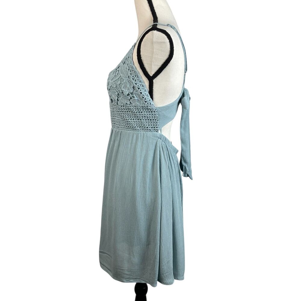 Ocean Drive Women's Mini Dress Large Blue Crochet Tie Back Sleeveless V-Neck NWT - Picture 5 of 10